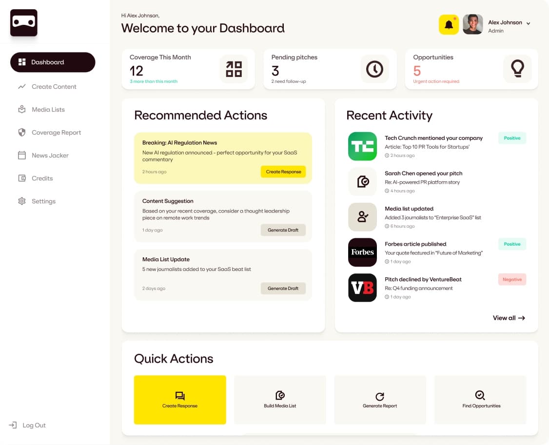 PR Ninja dashboard showing recommended actions and quick actions